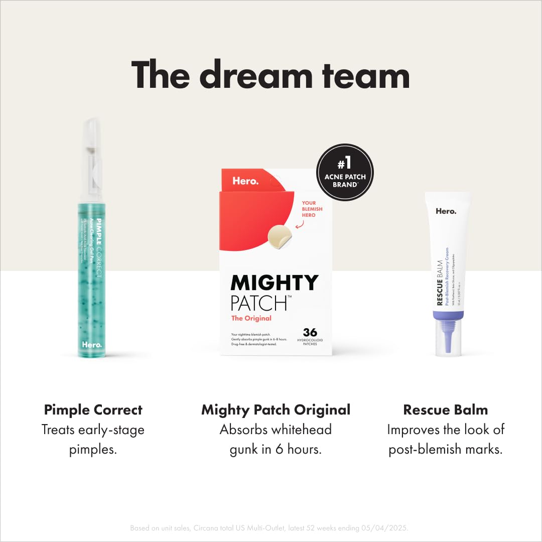 Mighty Patch Original Patch from Hero Cosmetics - #1 Hydrocolloid Acne Pimple Patches for Face, Shrinking Zits & Whiteheads in 1 Use, Nighttime Spot Pimple Stickers for Face, 75 Count