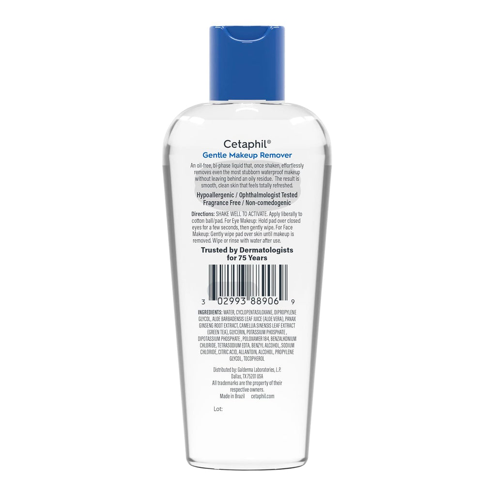 Cetaphil Gentle Waterproof Makeup Remover, Oil-Free Formula Suitable for Sensitive Skin, 6.0 Fluid Ounce