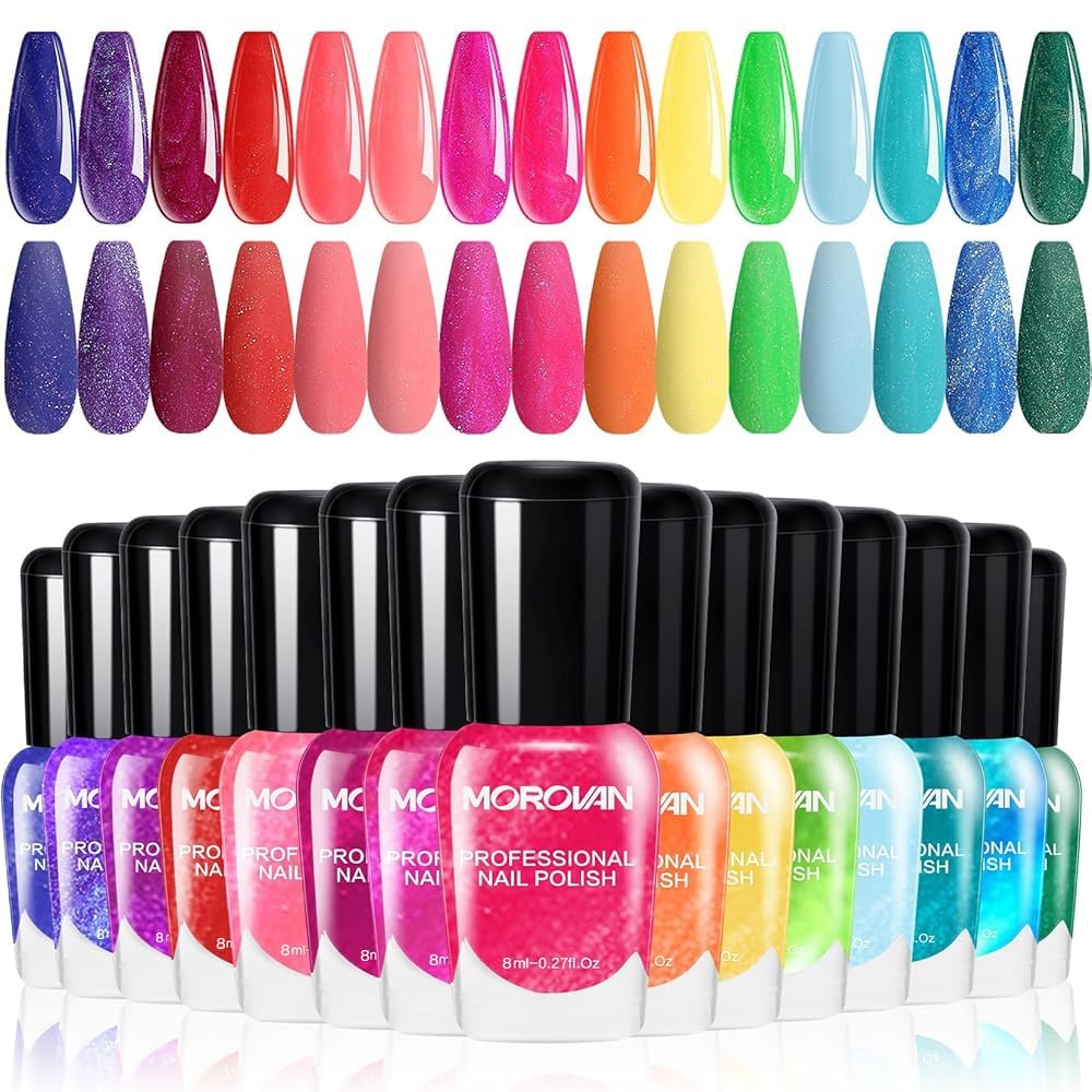 Morovan 15 Bright Color 0.27oz Air Quick Dry Nail Polish Gift Set for Women
