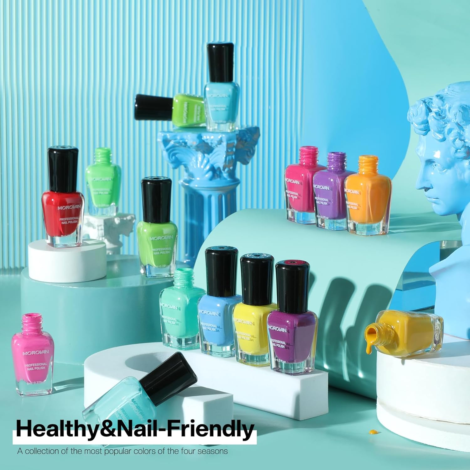 Morovan 15 Bright Color 0.27oz Air Quick Dry Nail Polish Gift Set for Women