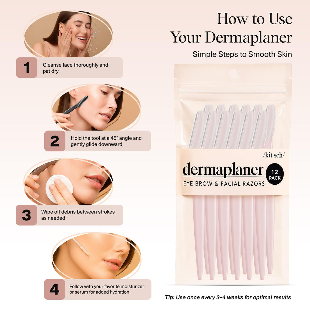 Kitsch Dermaplane Razor for Women Face – Face Razors for Women & Men, Eyebrow Trimmer & Face Shaver – Exfoliating Facial Razor & Skin Care Tool for Smoother Skin - Black, 12 pcs