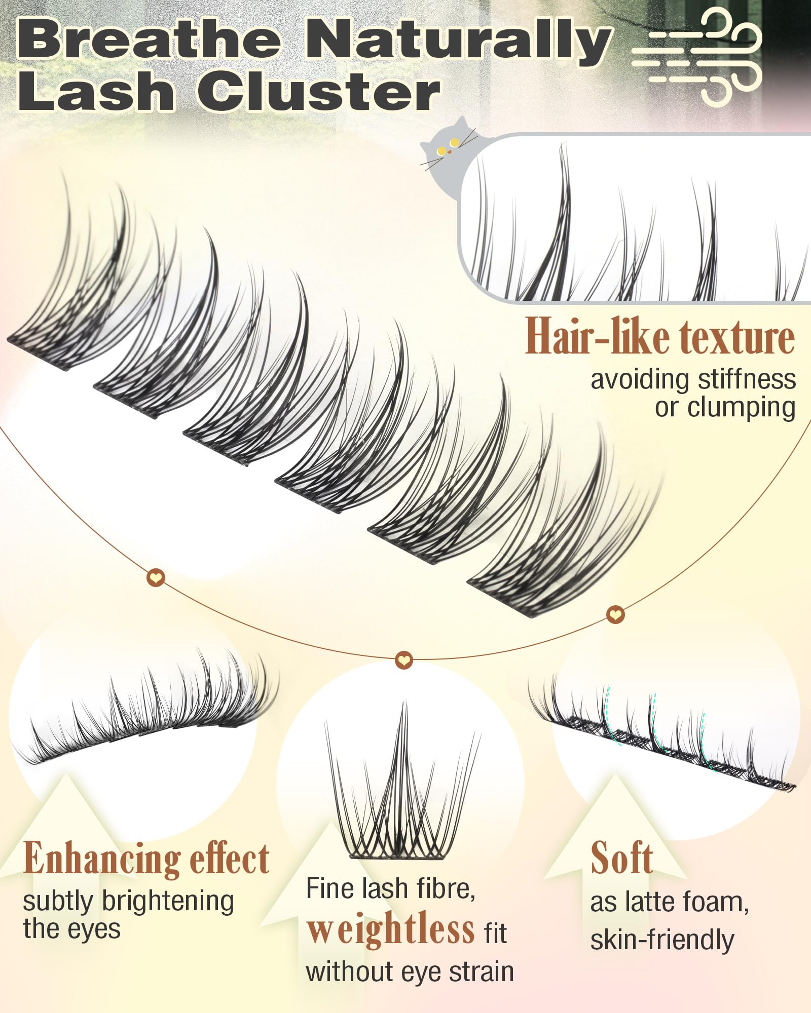 250Pcs Natural Lash Clusters Kit Cluster Eyelash Extensions Kit Wispy DIY C Curl Individual Lashes Clusters With Bottom Eyelashes
