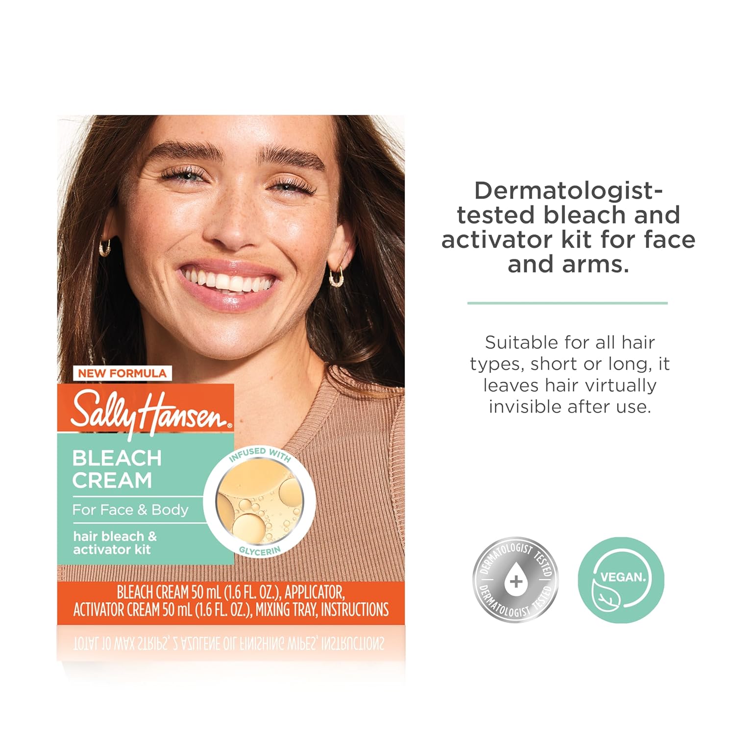 Sally Hansen Bleach Cream for Facial & Body Hair Removal | Vegan Formula with Glycerin | All Skin Types