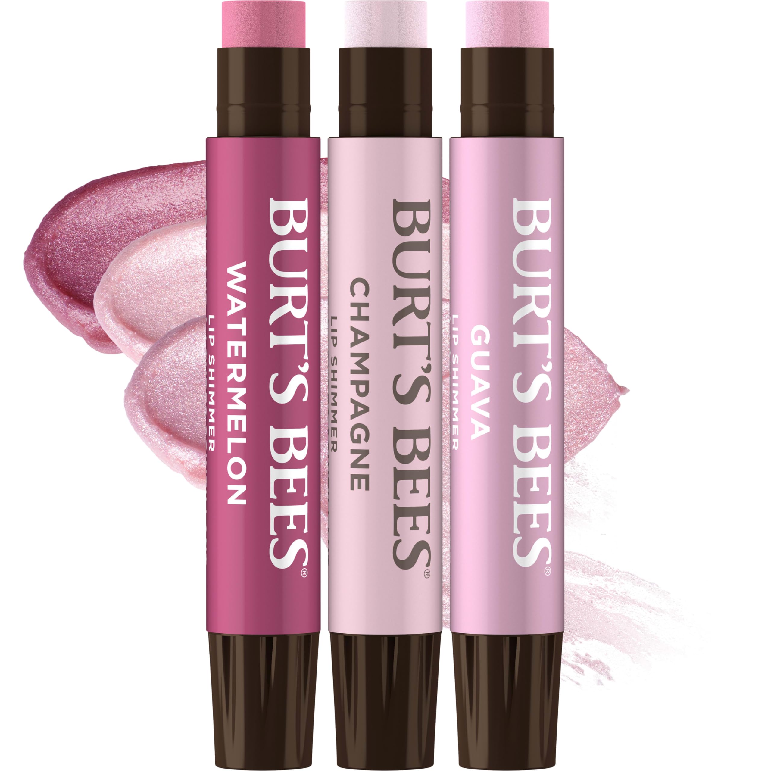 Burt's Bees Lip Shimmer Nude Collection, Tinted Lip Balm Stick, Moisturizing for All Day Hydration with Natural Glowy Pigmented Finish & Buildable Color, 3 Warm Shades; Value Pack, 3 Tubes x 0.09 Oz